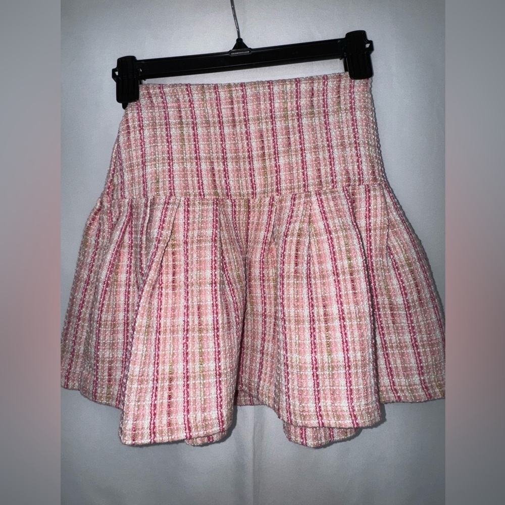 SHEIN Pink and White Plaid Print Tweed Crop Jacket Blazer Skirt . - Picture 8 of 13